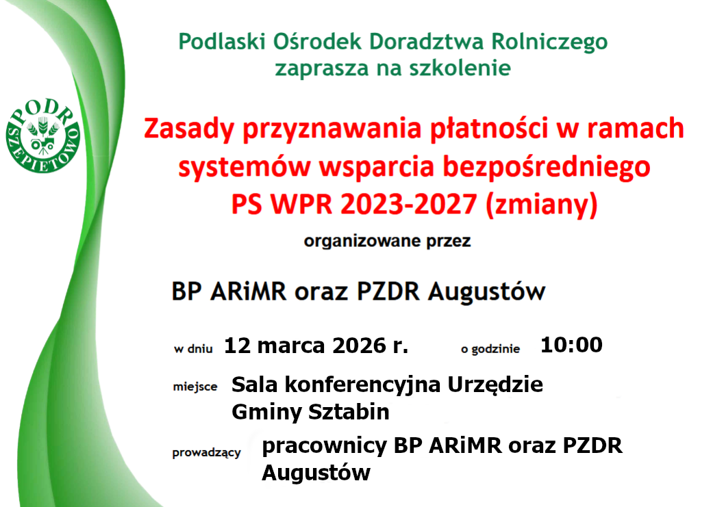 Zaproszenie na szkolenie na temat zmian w dopłatach bezpośrednich

 