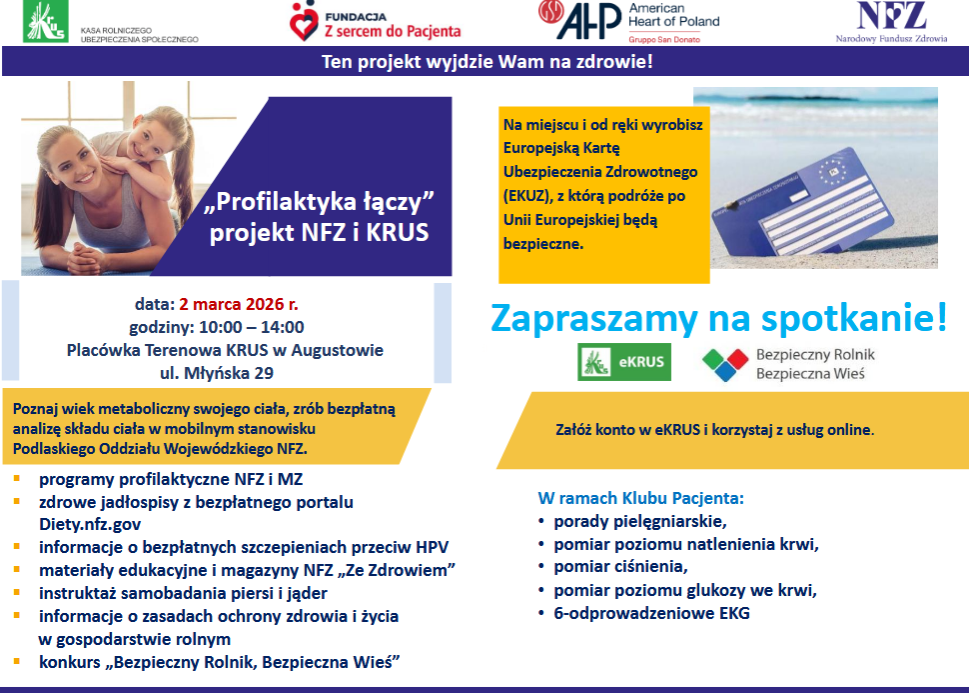 Zaproszenie do udziału w programie KRUS i NFZ "Profilaktyka łączy"

 