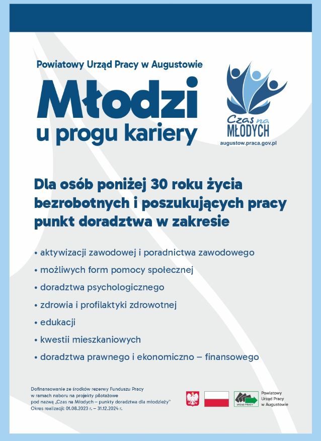 „MŁODZI U PROGU KARIERY” – POWIATOWY URZAD PRACY W AUGUSTOWIE

Dla osób bezrobotnych i poszukując…