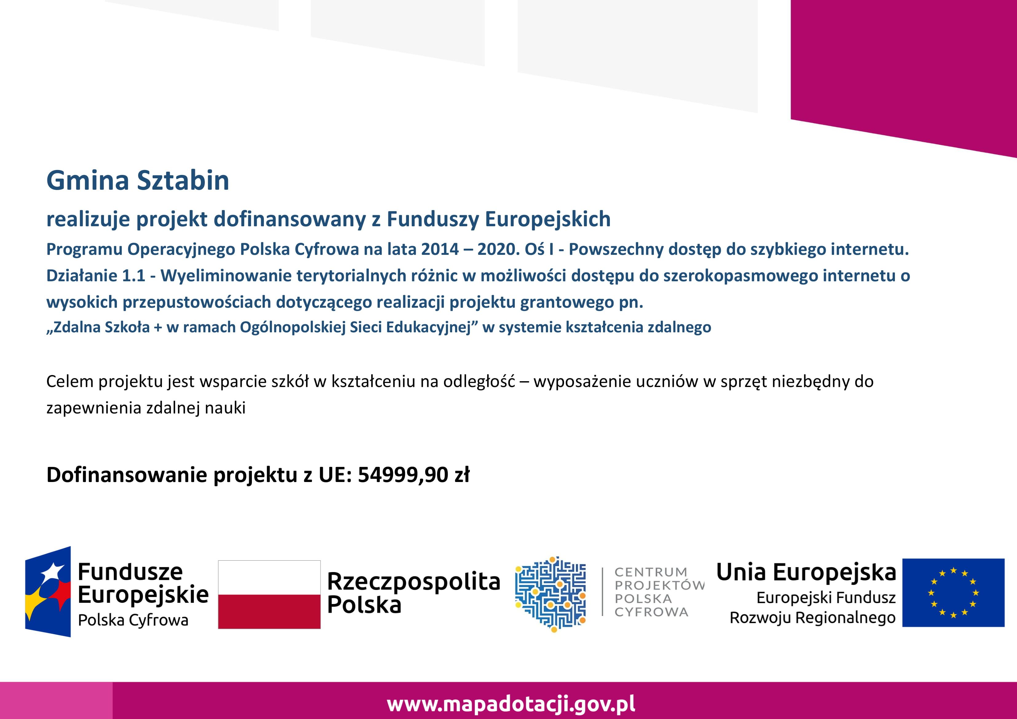 Gmina Sztabin w ramach Programu Operacyjnego Polska Cyfrowa na lata 2014 – 2020. Oś I - Powszechny…